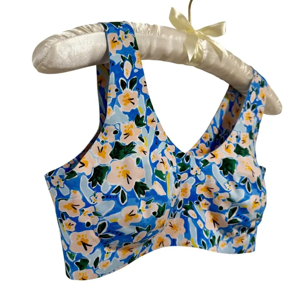 Knix XXL Floral Wireless Contour‎ Bra Blue Pink Stretch Pullover Comfort Lounge